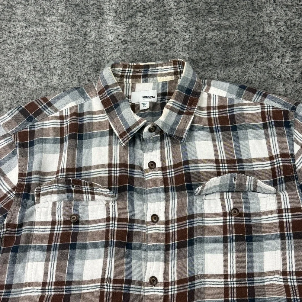 Sonoma Men's Size XL Plaid Multicolor Cotton Flannel Shirt Long Sleeve Button Up